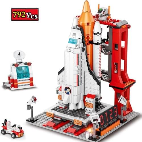 City Series Space Shuttle Launch Center Boy Assembled Rocket Astronaut Figures Building Block Toy Model