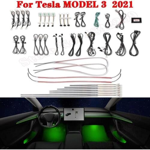 Car Ambient Light Set For Tesla MODEL 3 2021 Button Control Auto Decorative LED 64 colors Atmosphere Lamp illuminated Strip
