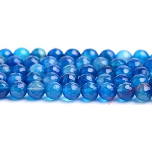 Factory price Natural Stone Faceted Blue Agat Round Loose Beads 16" strand 6 8 10 12MM Pick Size For Jewelry Making