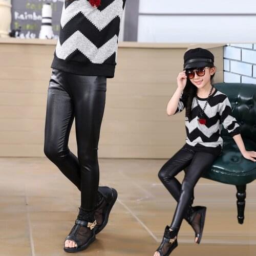 2019 Hot Sale Spring New Girls Leggings Fashion Imitation Leather Slim Girls Pants Student Pants 4-16 YEAR