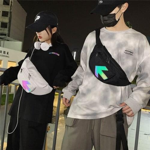 Trend Waist Pack Men Belt Fanny Pack Reflective Stripe Chest Bag Multi-Function Crossbody Bag Unisex Phone Pouch Hip Waist Bags