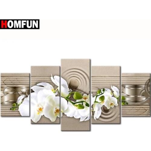 HOMFUN 5pcs Full Square/Round Drill 5D DIY Diamond Painting "Orchid peony lily" Multi-picture Combination Embroidery 5D Gift
