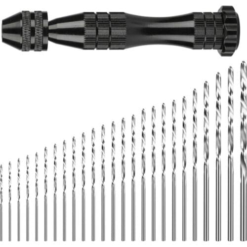 26Pcs Hand Drill Bits Set Aluminum Alloy Hand Drill + 25Pcs High-speed Steel Twist Drill Bits Small Manual Chuck Pin Vise