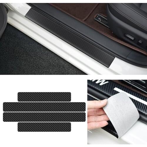 Car Threshold Anti Scratch Protection Strips Black Carbon Fiber Pattern Rear Door Guard Stickers Door Sill Anti Kick Protector