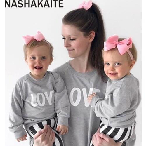 NASHAKAITE Family Sweatshirt Mother And Daughter Clothes Autumn Winter Love Printed Sweatshirt Mother Kid Mommy And Me Clothes
