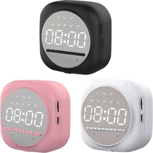 New Smart Bluetooth Speaker Mirror Dual Alarm Clock Radio LED Portable Wireless Subwoofer Home Theater Ribbon Tweeter