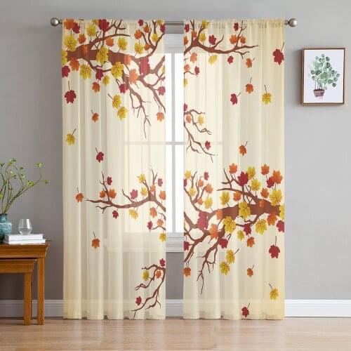Autumn Deciduous Leaves Sheer Window Curtains for Living Room Bedroom Girls Room Decoration Tulle Curtains