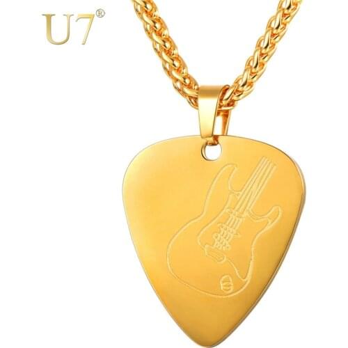 U7 Stainless Steel Guitar Pick Necklace Pick Pendant Music Lover Musicians Gift for Guitar Player P1191