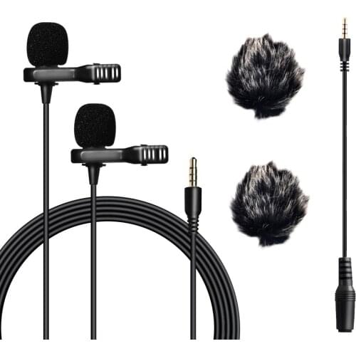 6m Dual-Headed Lavalier Microphone Nicama LVM2 Mini Condenser Lapel Clip-On Mic for SmartPhone PC DSLR Camera Laptop Sing Gaming