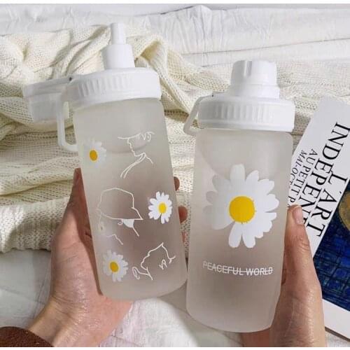 Straw Scrub Plastic Cup Trend Fashion Cup Male and Female Students Ins Fresh Little Daisy Water Cup 500ml Glass Water Bottle