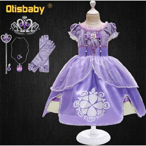 Kids Princess Sofia Dress for Girl Cosplay Costume Puff Sleeve Layerd Dresses Child Party Birthday Sophia Ruffle Fancy Costumes