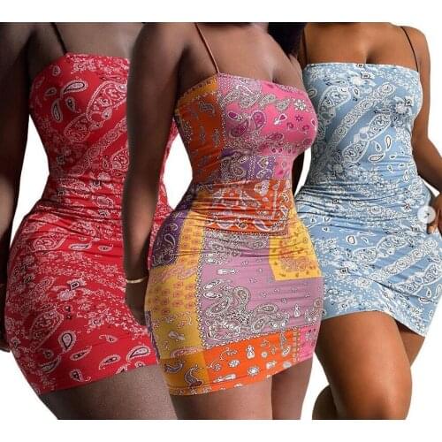 Dress Women Summer new Europe condole sleeveless backless cashew printing package buttocks Dresses Casual Vestidos MDX21530