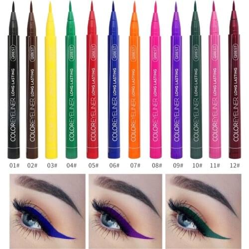 12 Color Liquid Eyeliner Pen Waterproof Make Up Eye Liner Long Lasting Matte Purple Blue Red Green Yellow Brown Eyeliner Pencil