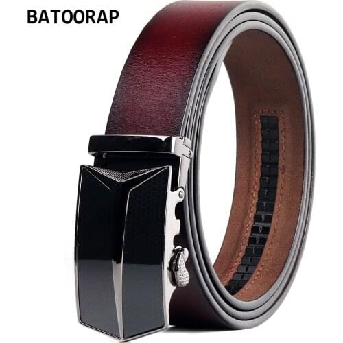 BATOORAP Fashion Cowboy Belt Designer Red Vintage Waist Dress Strap Male Genuine Leather Belts Mens Automatic Buckle BA-FGZ006