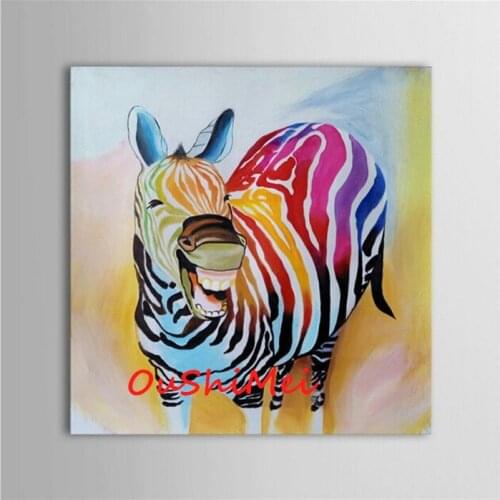 Hand Painted Modern Colours Zebra Picture Funny Animals Oil Painting On Canvas Wall Art For Living Room Decor Unique Gift