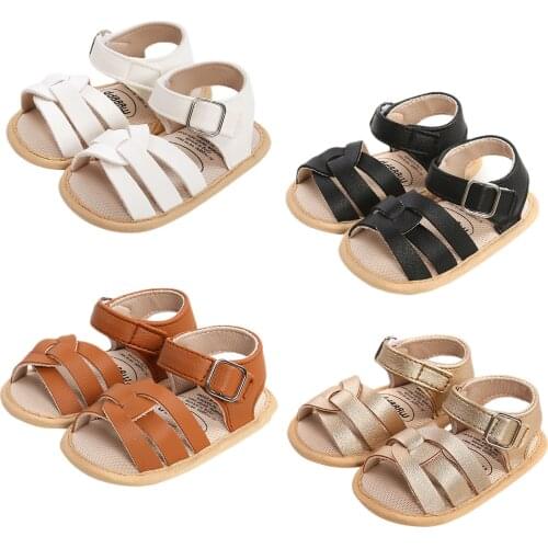 Baby Boys Girls Summer Leather Sandals Anti-Slip Soft Sole House Flat Shoes With Cross Strap Fashion Shoes 0-18Months