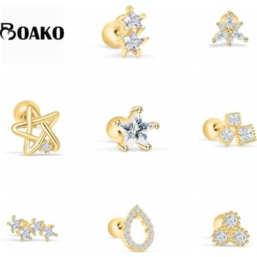 BOAKO 925 Sterling Silver Crystal Zircon Stud Earring For Women Pendientes Piercing Star Earing Fine Jewelry Earring for Gifts