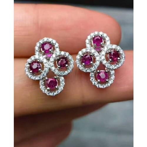 Natural red ruby stud earrings 925 silver natural gemstone earrings Luxury big elegant Girl gift womens party Earrings jewelry