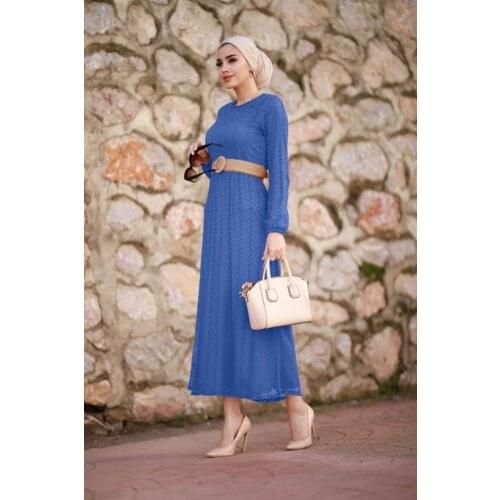 Straw Arched Lace Dress Blue
