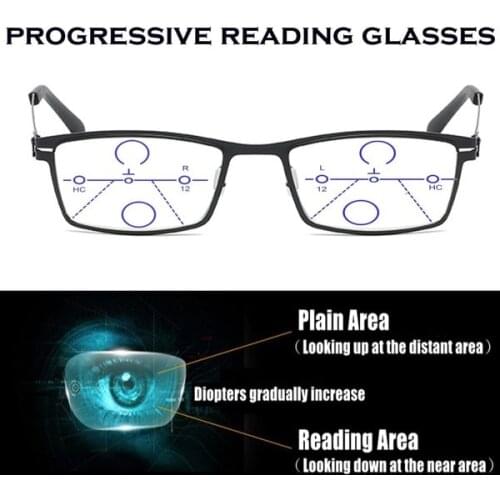 Modern Trend Titanium Alloy Black Luxury Men Full Rim Progressive Reading Glasses +0.75 +1 +1.5 +1.75 to +4 See Near And Far
