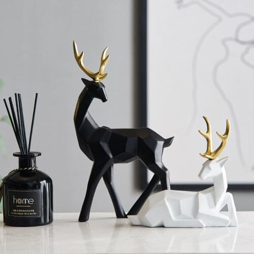 Deer Statue Resin Sculpture Animal Figurines Home Decoration Accessories for Living Room Modern Deer Statues Office Desktop