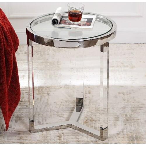 Light luxury acrylic side table tempered glass sofa living room stainless steel small coffee table transparent crystal table