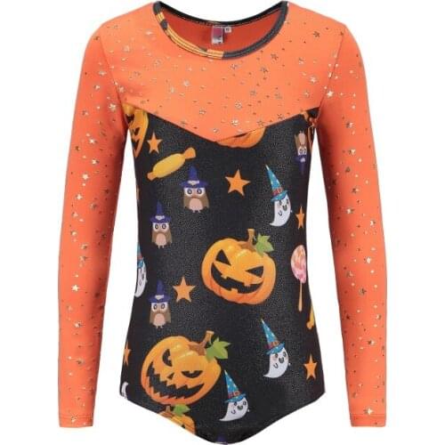 Dance Clothes Girls Long-sleeved Halloween Pumpkin Head Pattern Body Suit Children Ballet Gymnastics Practice Clothes