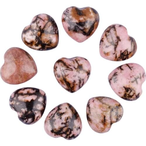 TUMBEELLUWA 1Lot (10Pc) Healing Rhodonite Mini Puff Heart Pocket Stone,Palm Stone,Worry Stone Reiki Balancing 0.5 inches