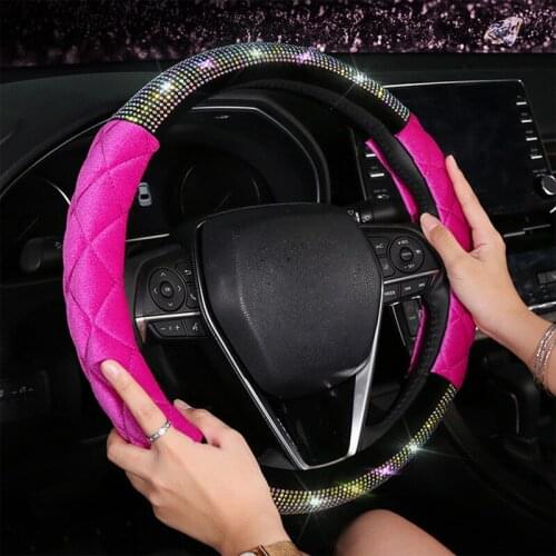 Girl Women Cute Diamond Car Steering Wheel Cover for 37-38 CM 14.5 "-15" M size Braining on the Steering Wheel Car decoration