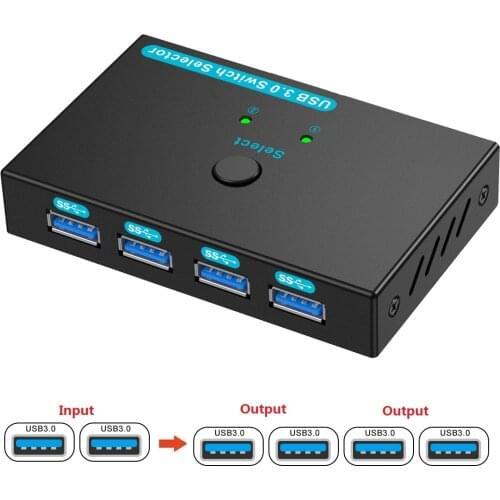 USB 3.0 Switch Selector,Metal USB Switcher with 2 Computers Sharing 4 USB Devices KVM Switch Box for Printer Mouse Scanner PCs