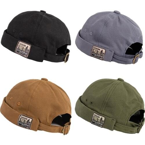 Vintage Docker Cap Men Brimless Hat Breathable Beanie Hats Cotton Retro Adjustable Literary Landlord Sailor Hip Hop Cap Women