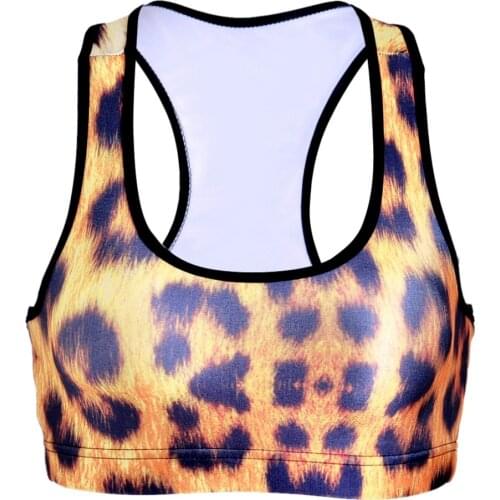 New Gold Leopard Women Running Bras 3D Printing Sport Cropped Top Plus Size S M L Brown Sport Bras 3 Patterns