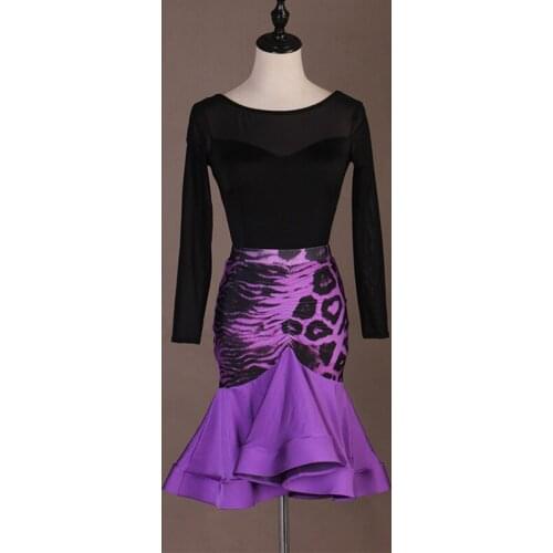 Latin Dress Leopard Backless Salsa Tango Cha-Cha Dance Performance Clothing Women Rumba Samba Practice top+skirts
