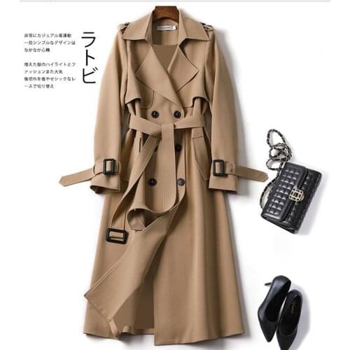 Women Autumn Solid Color Lapel Woolen Coat Warm Long Trench Loose Coat with Belt Female Winter Temperament Wool Outerwear