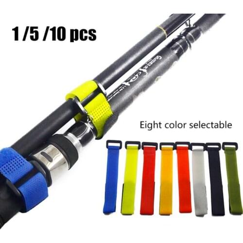 10/5/1pcs Reusable Fishing Rod Tie Holder Random Color Nylon Button Strap Fastener Hook Loop Cable Cord Ties Belt Fishing Tools