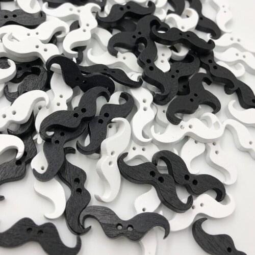 100 pcs Black and White Color Cute Mustache Wood Buttons Sewing Mix Lots WB75