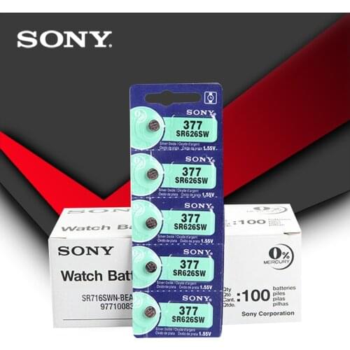100pc Sony 100% Original 377 SR626SW SR626 AG4 1.55V Silver Oxide Watch Battery SR626SW 377 Button Coin Cell MADE IN JAPAN