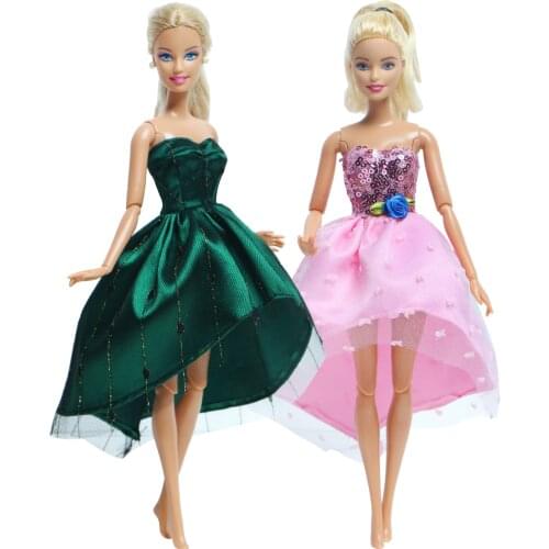 2 Pcs/Set Doll Pink Lace +Green Dress Sequins Fashion Model Party Skirt Daily Doll Clothes for Barbie Doll Accessories Kids Toy