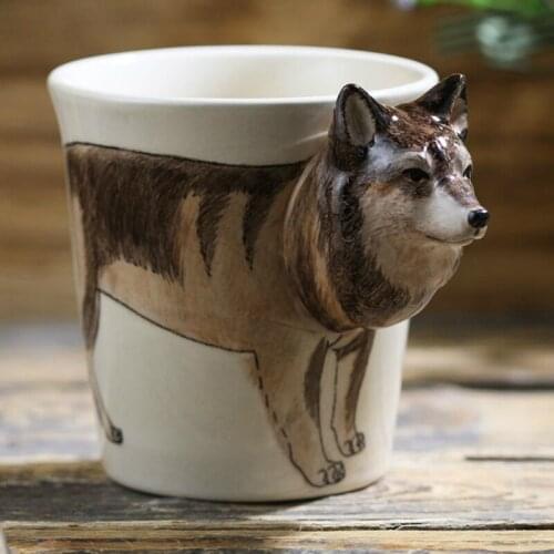 200ml 3D stereo wolf coffee cup hand-painted animal creative ceramic cup personality handle cartoon gift cup