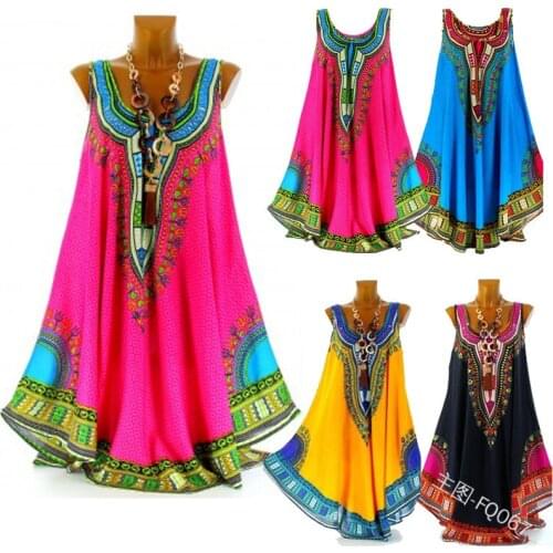 2021 Large Size 5xl African Sexy Colorful Dresses for Women Summer Vest Printed Dress National Style Clothing