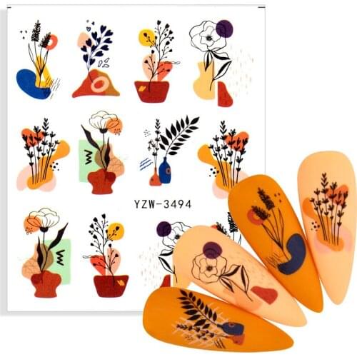 2021 New Arrivals Nail Stickers Black Blossoms Floral Design Manicure Sliders Water Decals Foil Nail Decoration