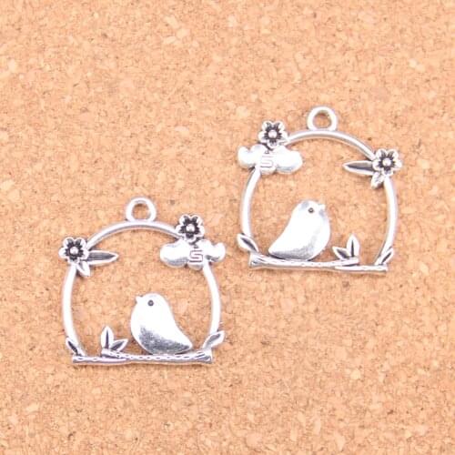 38pcs Charms birdcage bird flower 25x26mm Antique Pendants,Vintage Tibetan Silver Jewelry,DIY for bracelet necklace