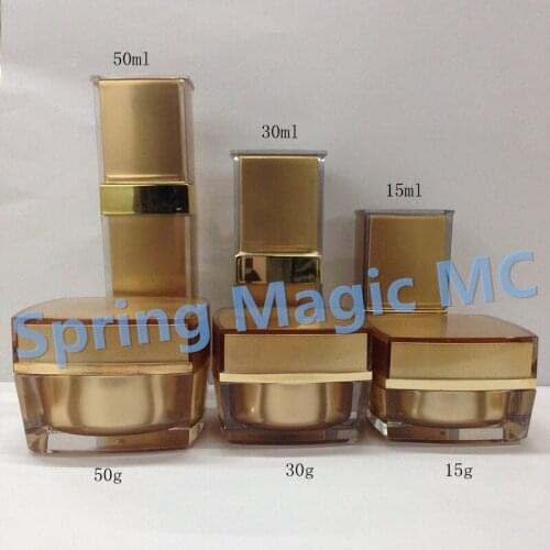 50pcs 15ml Acrylic Gold Square Shape Liquid Foundation Bottle Gold Press pump Lotion bottles BB Cream Refillable Bottles