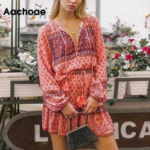 Aachoae Vintage Floral Print Two Piee Set Women Bow Neck Lantern Sleeve Elegant Blouse Pleated Mini Skirt Sets Summer Spring