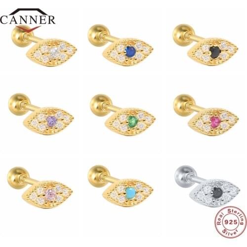 CANNER Evil Eye Diamond 925 Sterling Silver Pierced Cartilage Stud Earrings for Women Piercing Earring Zircon Fashion Jewelry