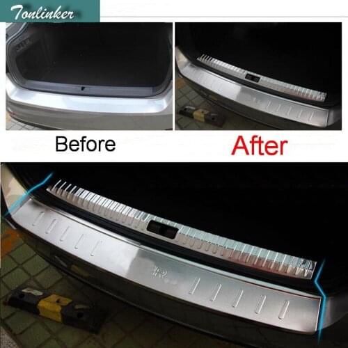 Tonlinker 1 Pcs DIY Car Style New Stainless Steel The Tailgate pedal Strip With Logo Cover Case Sticker For SKODA Superb 2016
