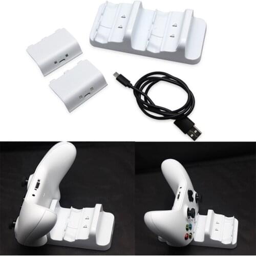 For Microsoft Xbox One(S) Wireless Game Controller Dual Charger Stand Charging Station Dock+2Pcs Rechargeable Battery+USB Cable