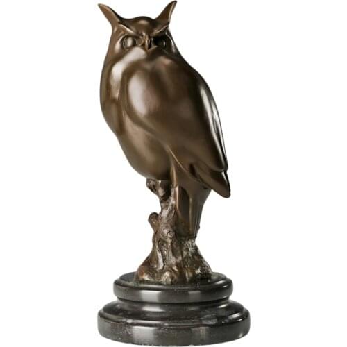 Owl Bronze Statue Figurine With Marble Base Bird Copper Sculpture Art Study Room Decor Kids Birthday Gifts