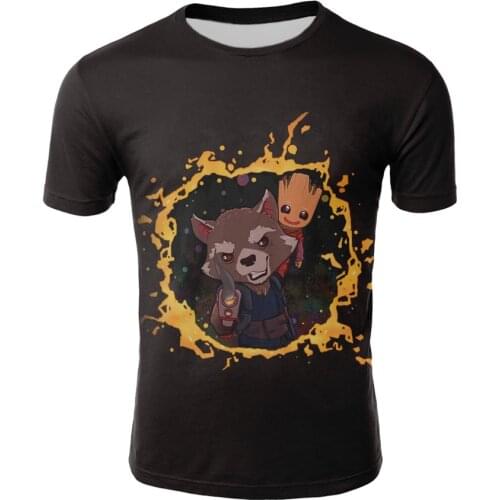 Black and white background color Groot pattern printing Guardians of the Galaxy Groot pattern printing 3D childrens T-shirt
