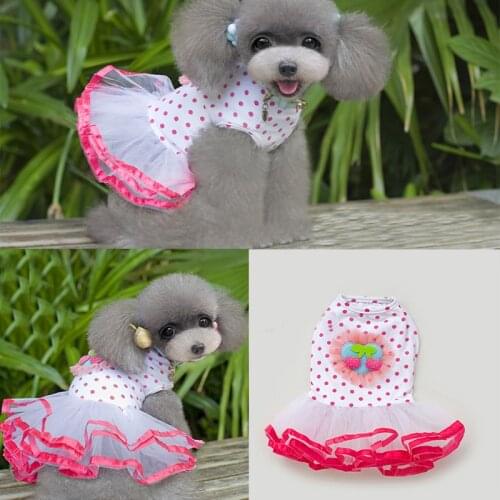 Peach Blossom Plaid Bow Knot Striped Dog Dress Summer Pink Flower Pet Clothes for Small Chihuahua Cat Tulle XS-2XL